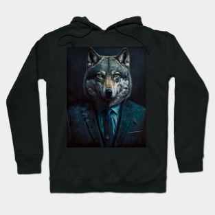 Distinguished Wolf portrait wearing a suit Hoodie